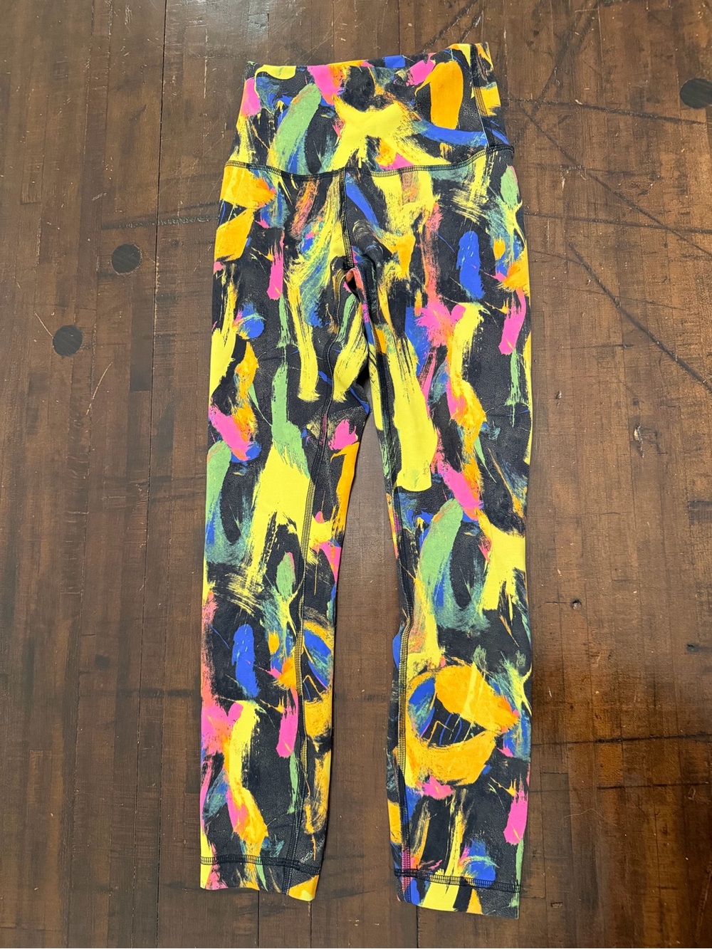 Size 2 Lululemon Black Multi-Color Brushstroke Leggings